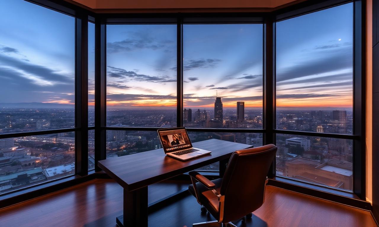 Executive corporate serviced apartment workspace overlooking Kampala skyline
