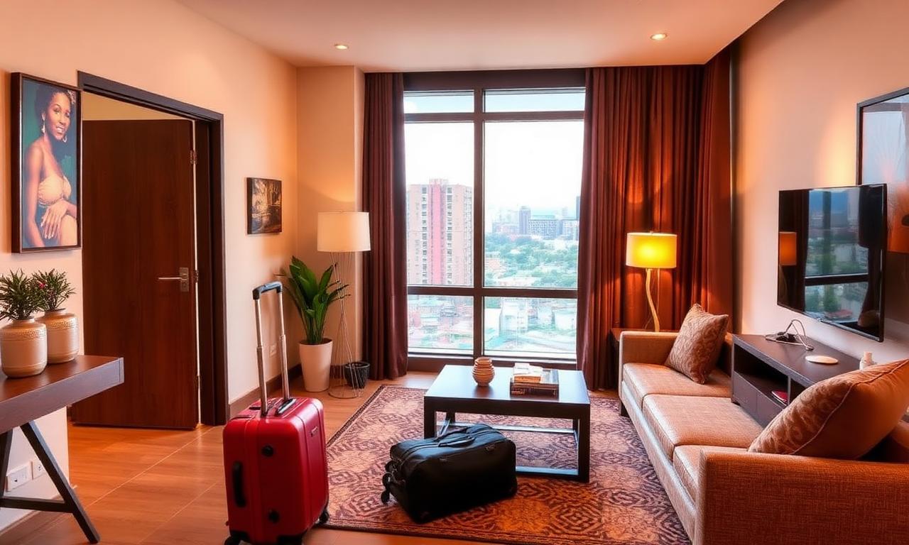 Furnished short-stay Airbnb apartment living room in Kampala